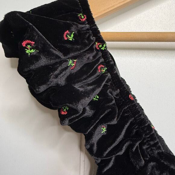 Free People corset velvet crop top floral embroidery boho XS - Picture 4 of 9